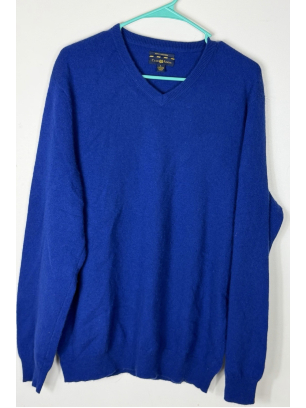 Club Room Men's Blue Sweater 100% Cashmere Long Sleeve V-Neck Pullover Size L